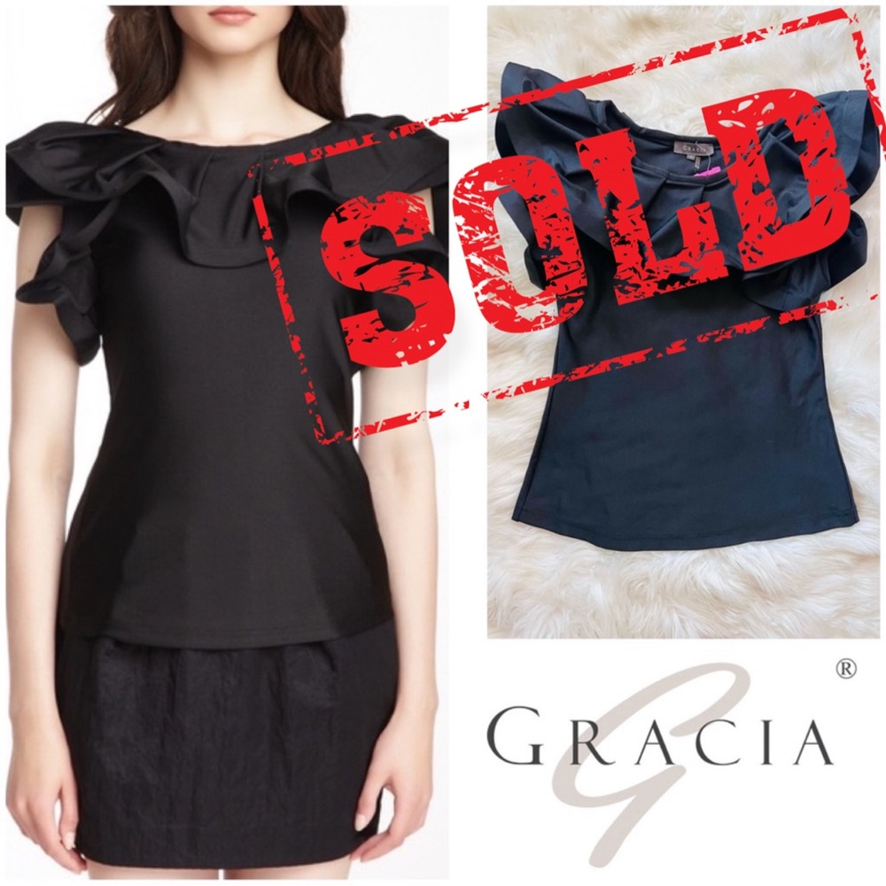 New! GRACIA Ruffle Collar Sleeve Top - Picture 1 of 9